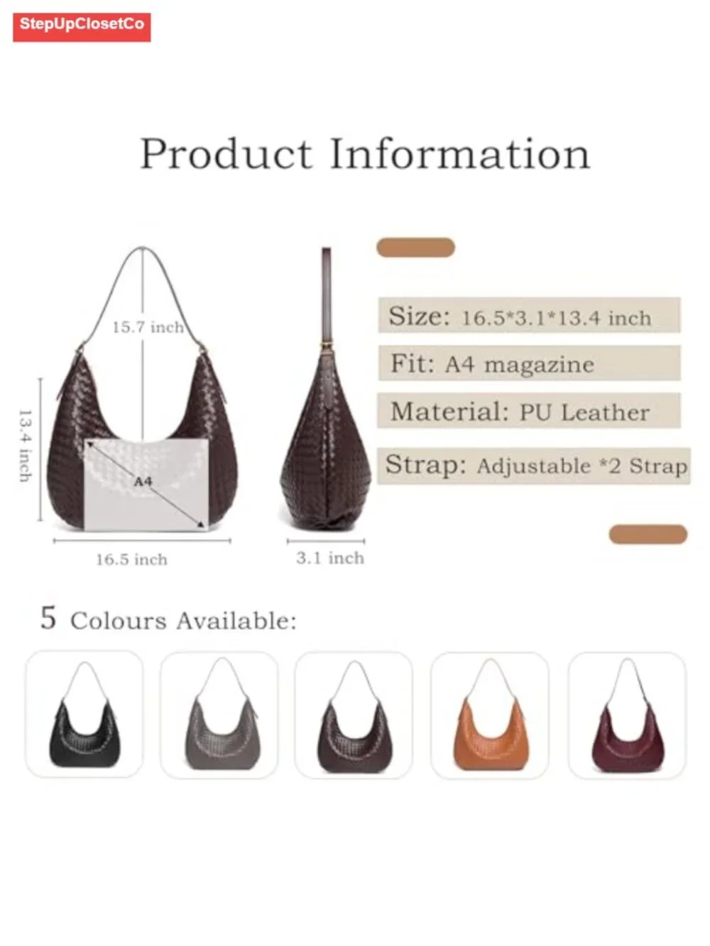 Woven Hobo Handbag for Women - Large Vegan Leather Shoulder Purse with Pockets